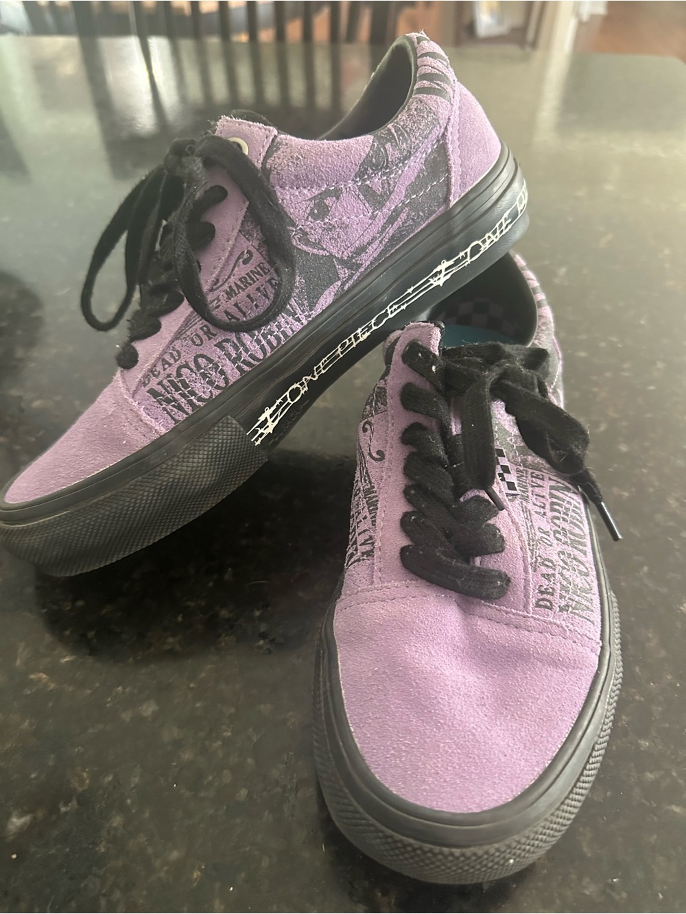 One Piece Vans Purple Suede Low-Top Sneakers with Black Trim